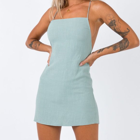 Princess Polly, Sinclair mini dress, sage green, 8 - Picture 1 of 7